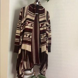 Long boho cardigan with fringe